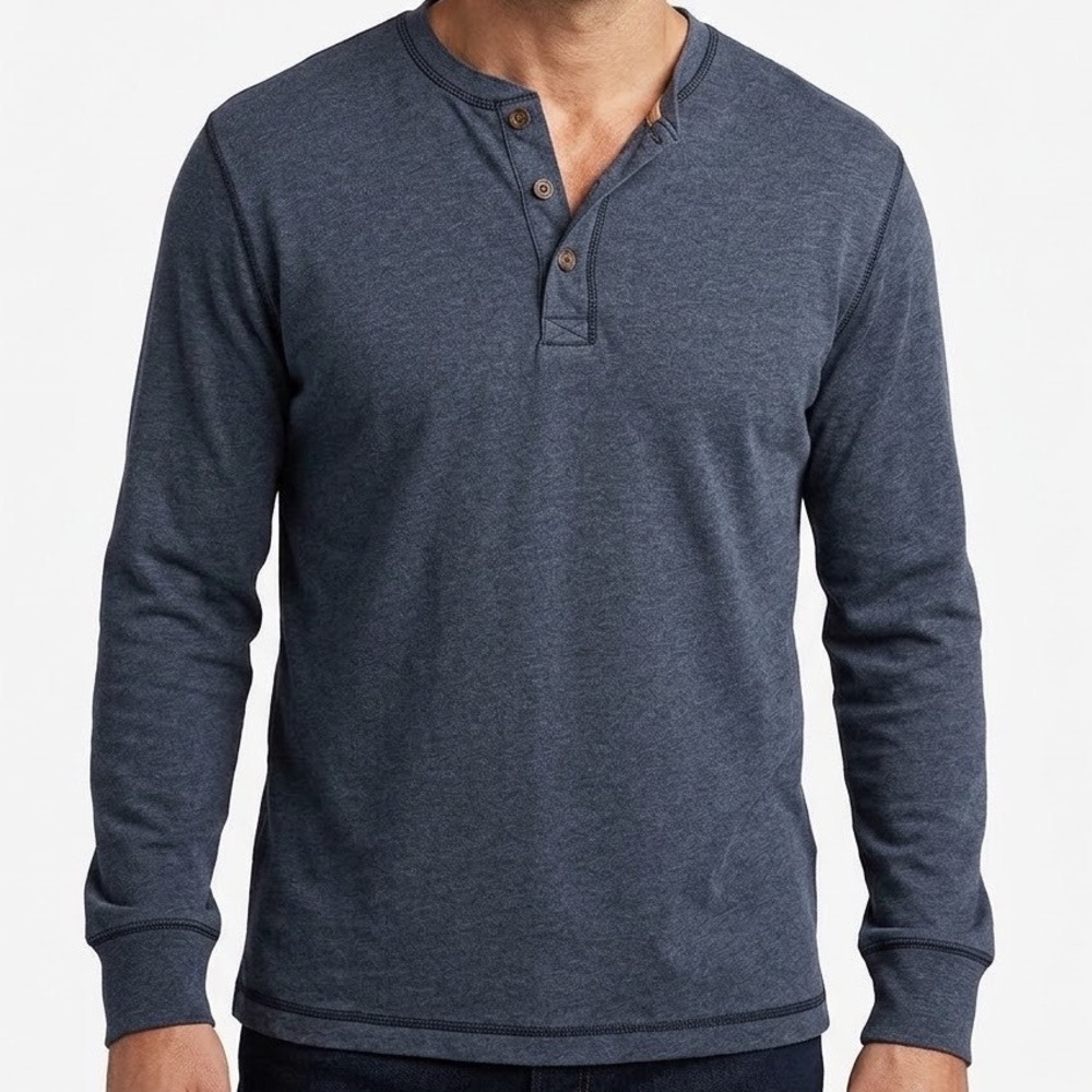G.H. Bass & Co Henley Shirt Mens Size M Blue Long Sleeve Casual Outdoor Classic